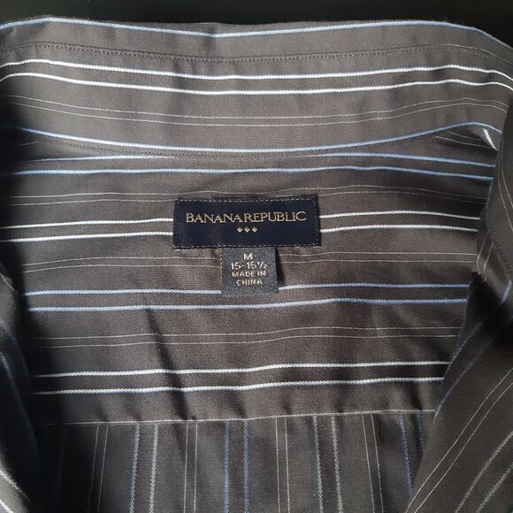 Banana Republic SZ 15.5 French Cuff Cotton Men's Black Striped Button Up Shirt - Picture 5 of 16